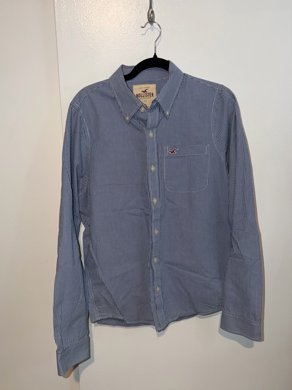 Hollister Men's Blue/White Gingham Button-Down Shirt Size XL